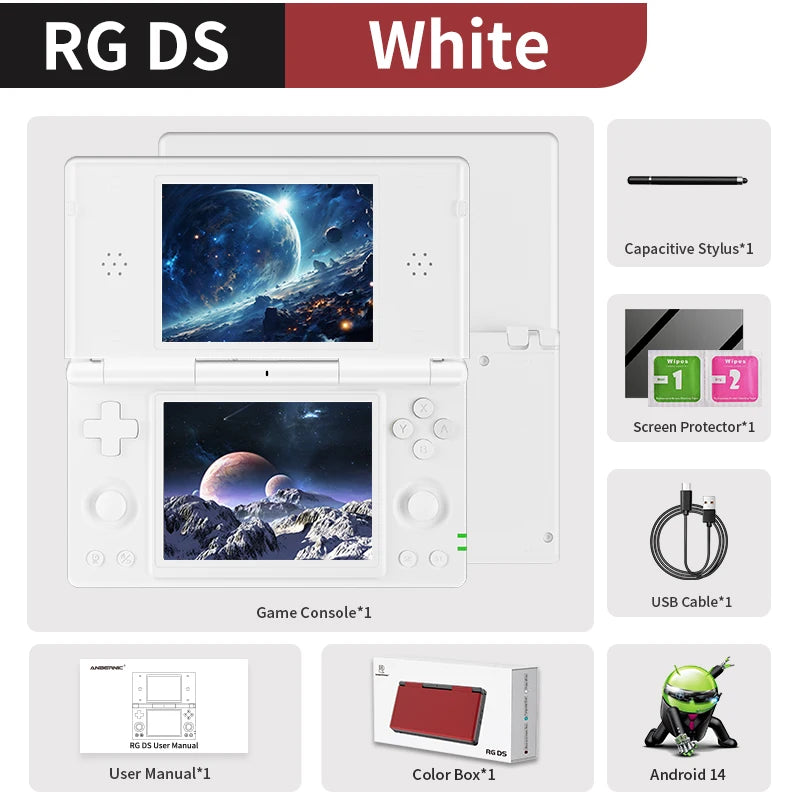ANBERNIC RG DS Handheld Game Console RK3568 64-bit 4" IPS Multi-touch Screen Android 4000mAh Dual-screen Flip Video Games Player