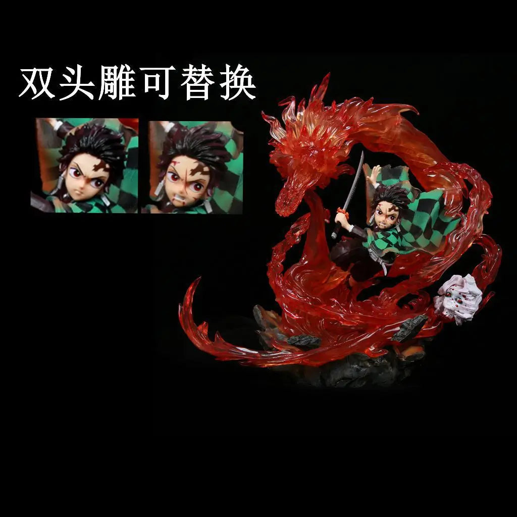 30cm Gk Statue Tanjirou Kamado Pvc Action Figure Fire Dragon Withled Light Anime Demon Slayer Kimetsu No Yaiba Toys Figuras