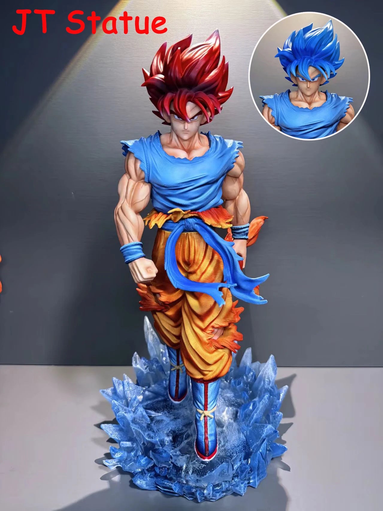 33cm/12.9inch JT Goku Statue Dragon Ball Z Super Saiyan Goku Figure Replace Head Led Base Gk Statue Collection Model Toy Gifts