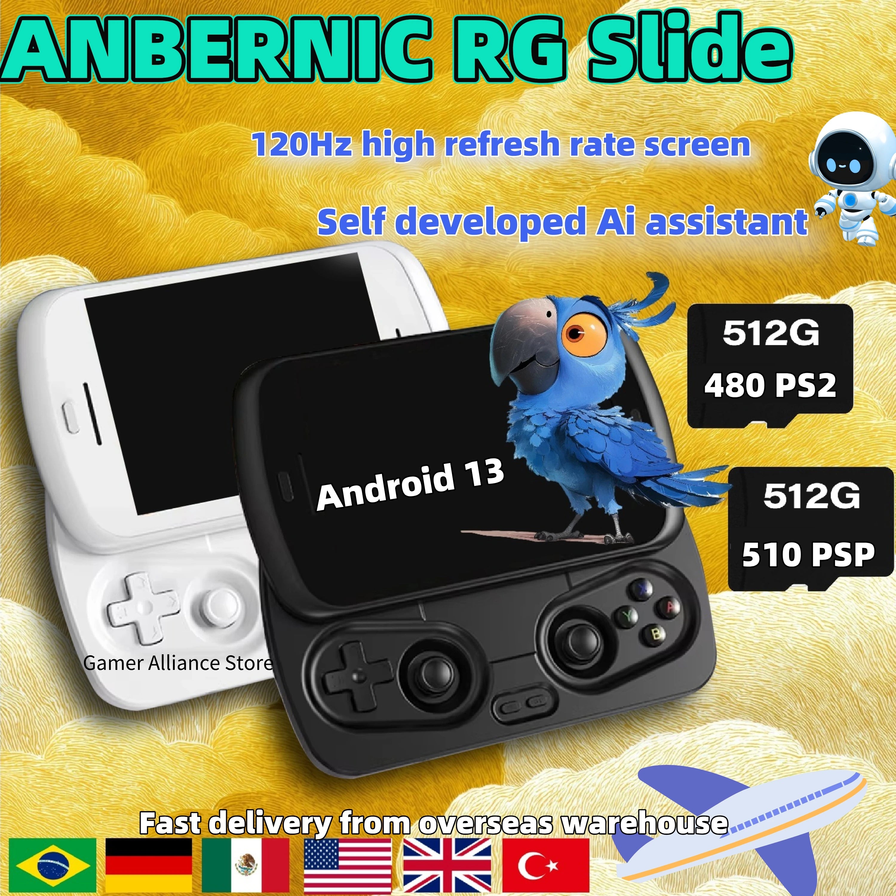 ANBERNIC RG Slide RGSlide Retro Handheld Game Console Video Gaming Player 4.7-inch Screen Android13 120HZ PSP PS2 Game Gifts AI