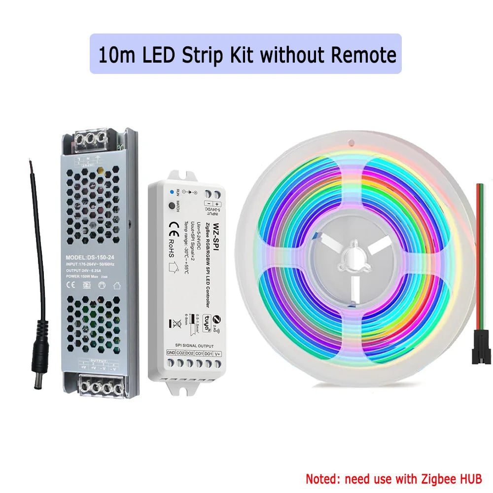 10m 20m Tuya Zigbee COB RGBIC LED Strip 24V Dream Color Addressable IC Light 2.4G Remote for Alexa Google Assistant SmartThings