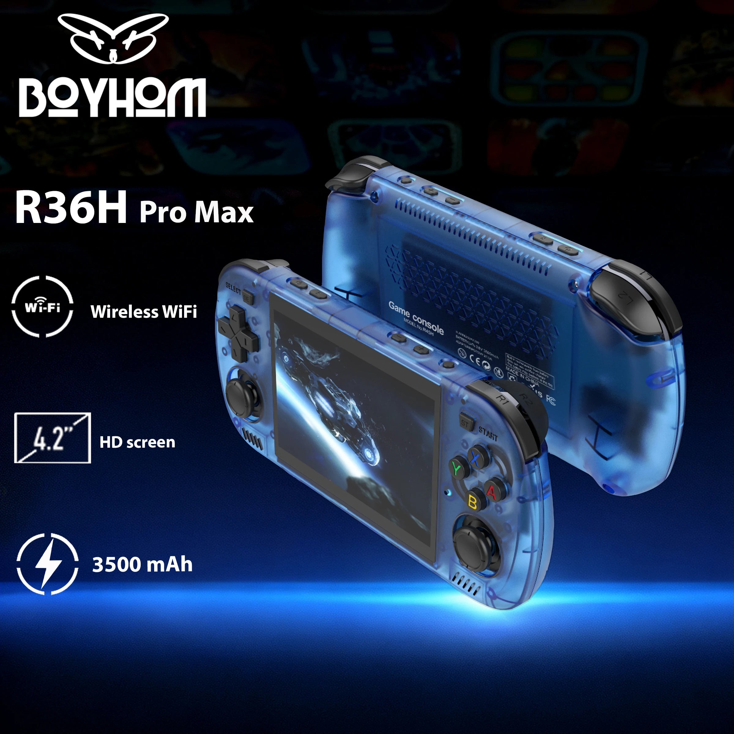 Neu verbessert! WLAN-Funktion, 4,2-Zoll-HD-IPS-Bildschirm, Handheld-Konsole R36H Pro Max, 3500-mAh-Akku für lange Laufzeit, tragbarer Videoplayer