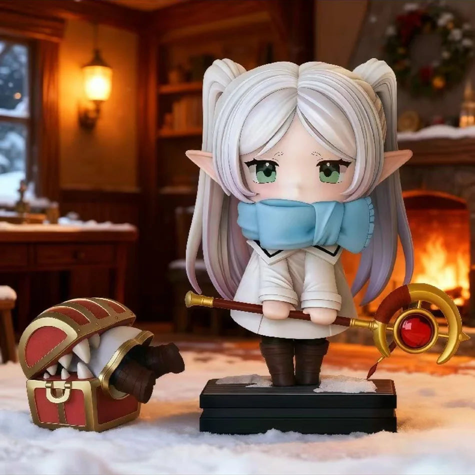 Frieren: Beyond Journey's End Chibi Figure Winter Ver. 14cm 5.51in with Mimic Chest Anime Figurine Collectible Model Toy Gift