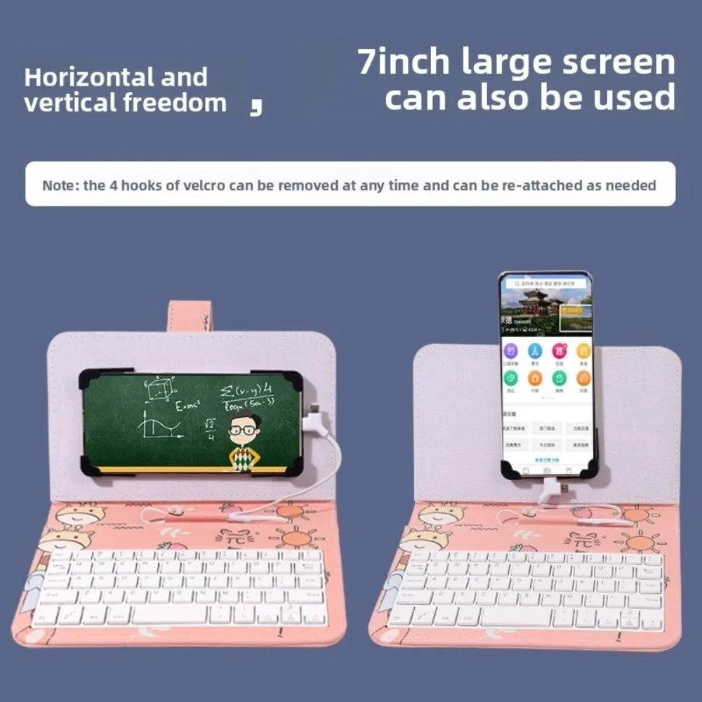 Portable Keyboard Mouse Set Type C & Micro Available Bluetooth Mouse Phone Holder PU Leather Shell Home Work Keyboard