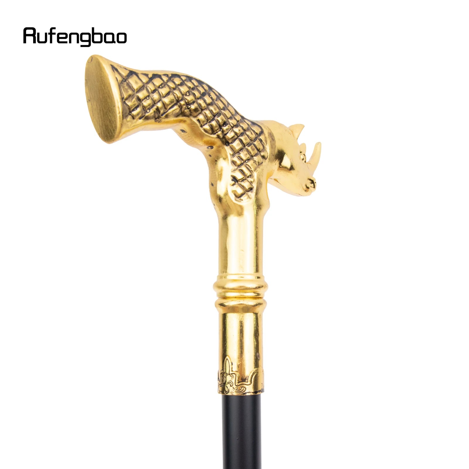 Golden Rhinoceros Head Fashion Walking Stick Decorative Stick Cospaly Vintage Party Fashionable Walking Cane Crosier 91cm