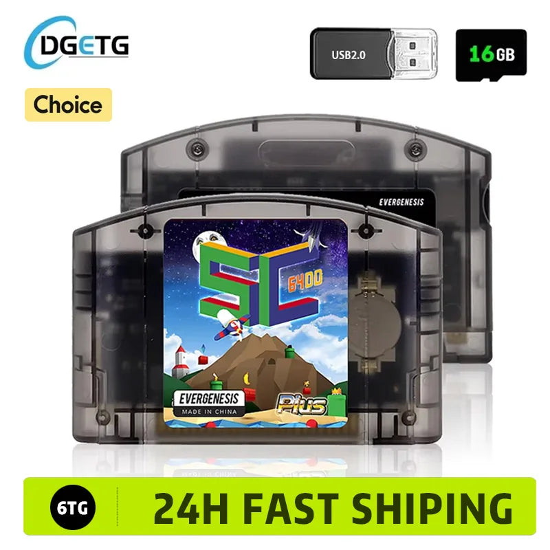 EVERGENESIS SC64 Open Source N64 800 in 1 Spielkassette für Nintendo 64 Spielkarte, kostenlose 16 GB Kartenkompatibilität, unterstützt 64DD