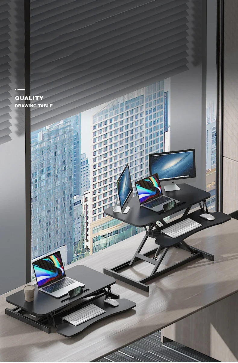 Height Adjustable Folding Standing Computer Desk with Keyboard Tray for Home Office Gaming Lift Laptop Table Stand Workbench