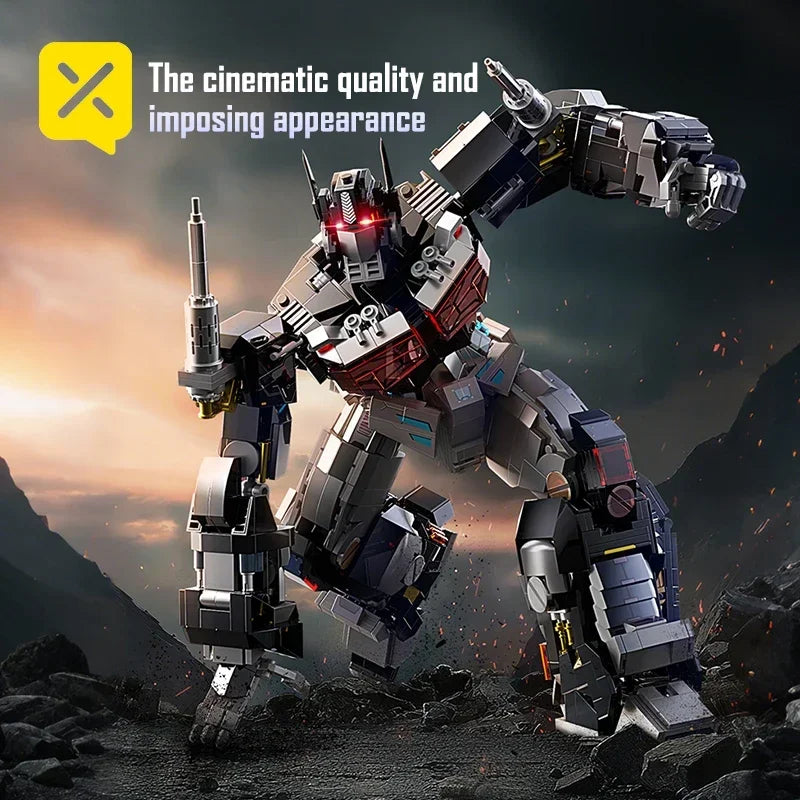 Optimus Prime Knight Transformer Robot Building Blocks Adult Collectible LED Light Deformation Toy Action Figure Model Kit Gifts