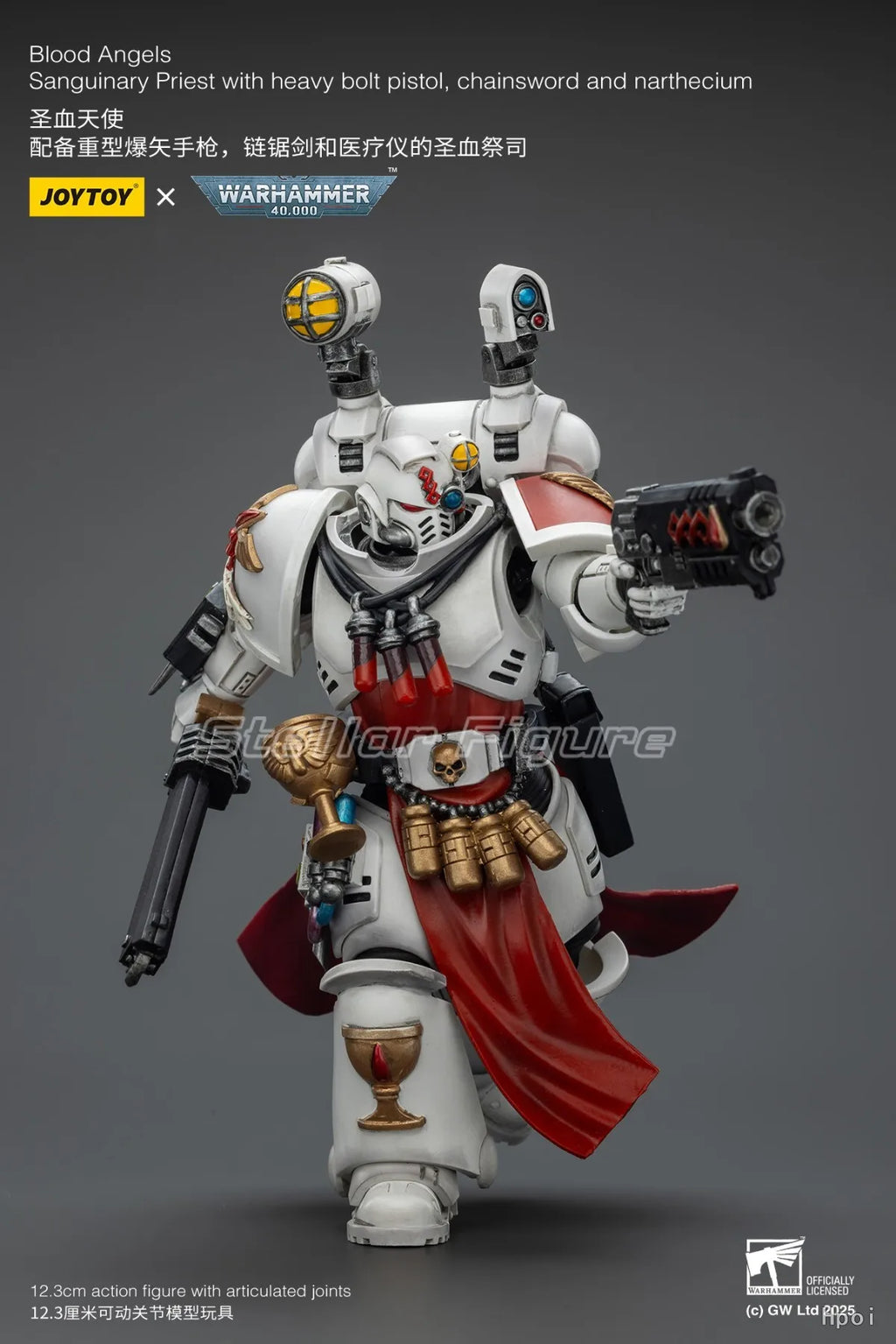 【SF】JOYTOY Warhammer 40K 1/18 Action Figure Blood Angels Sanguinary Priest with Heavy Bolt Pistol Chainsword and Narthecium