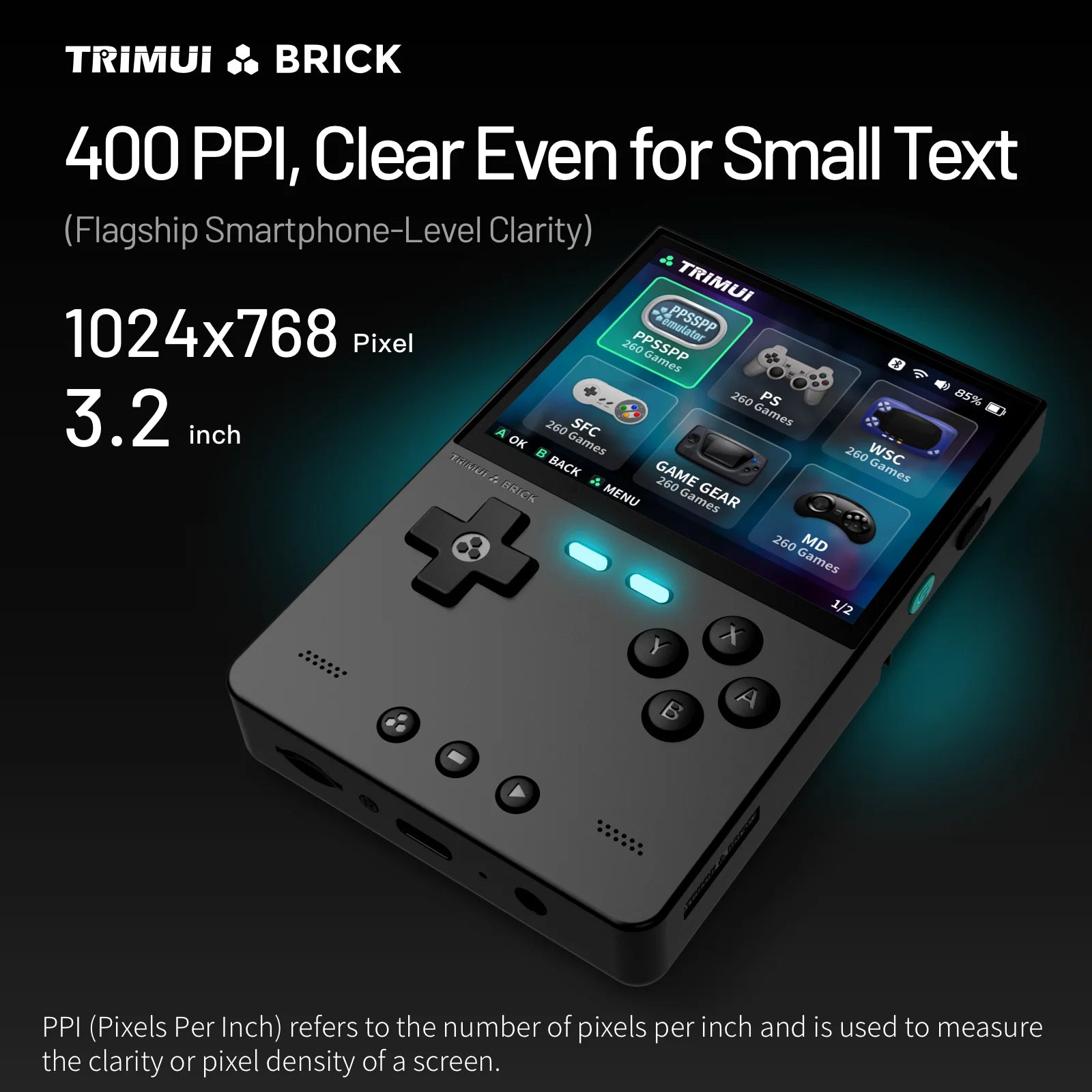 Trimui BRICK AMPOWN Handheld Game Console 3.2''IPS Screen Linux System Joystick RGB Lighting Retro Video Game Player UI Metal