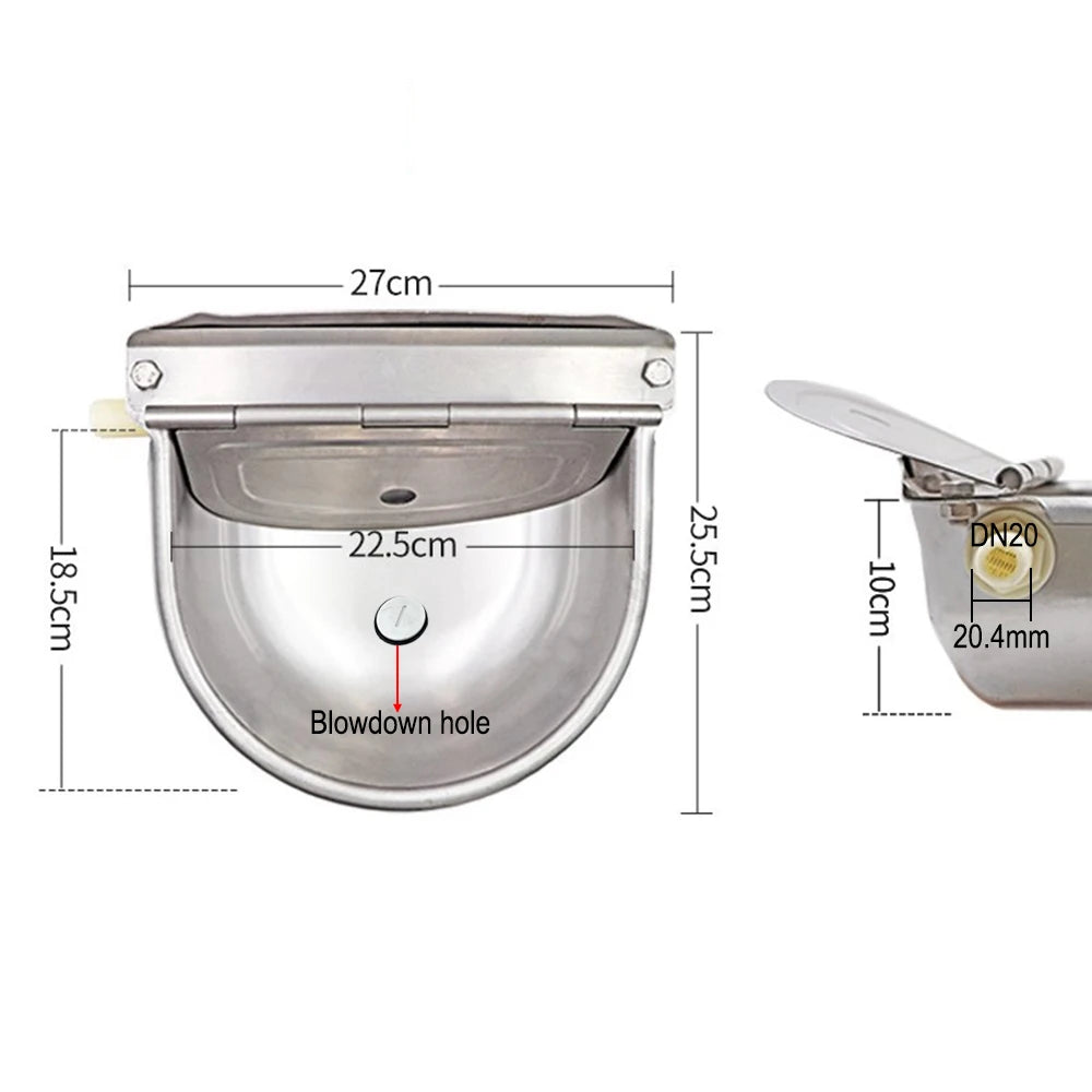304 Stainless Steel With Drain Hole Drink Automatic Float Farming Trough Horse Cow Water Bowl Supplies Sheep Dog Pet Goat Cattle