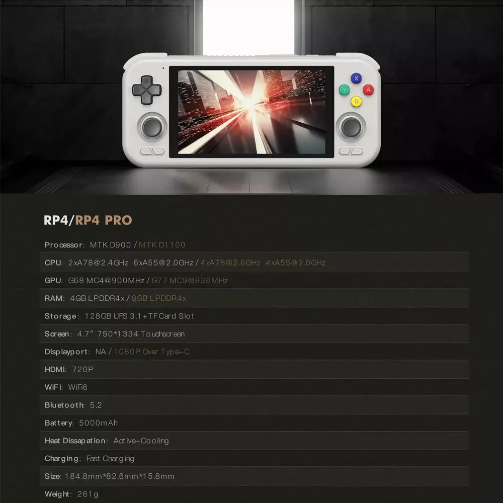 Retroid Pocket 4 Pro Handheld Game Console 4.7 Inch Touch Screen RAM 8GB WiFi 6.0 Bluetooth 5.2 5000mAh Video Game Player