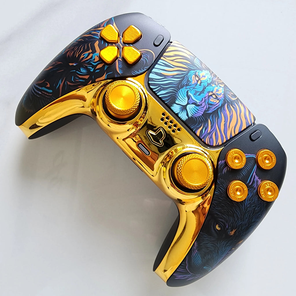 High-End Limited Edition Original Customized Modified Ps5 Game Console Handle Ps5 Original Handle Wireless Controller Ps5 Dualsense Wireless Controller: Golden Lion