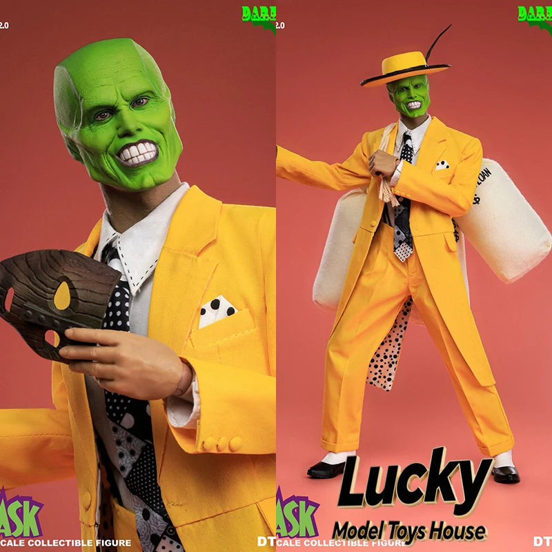 DARK TOYS DTM008 1/6 Green Head The Mask Jim Carrey Action Figure Collection Yellow Tuxedo Suit Cloth 12" Full Set Male Soldier