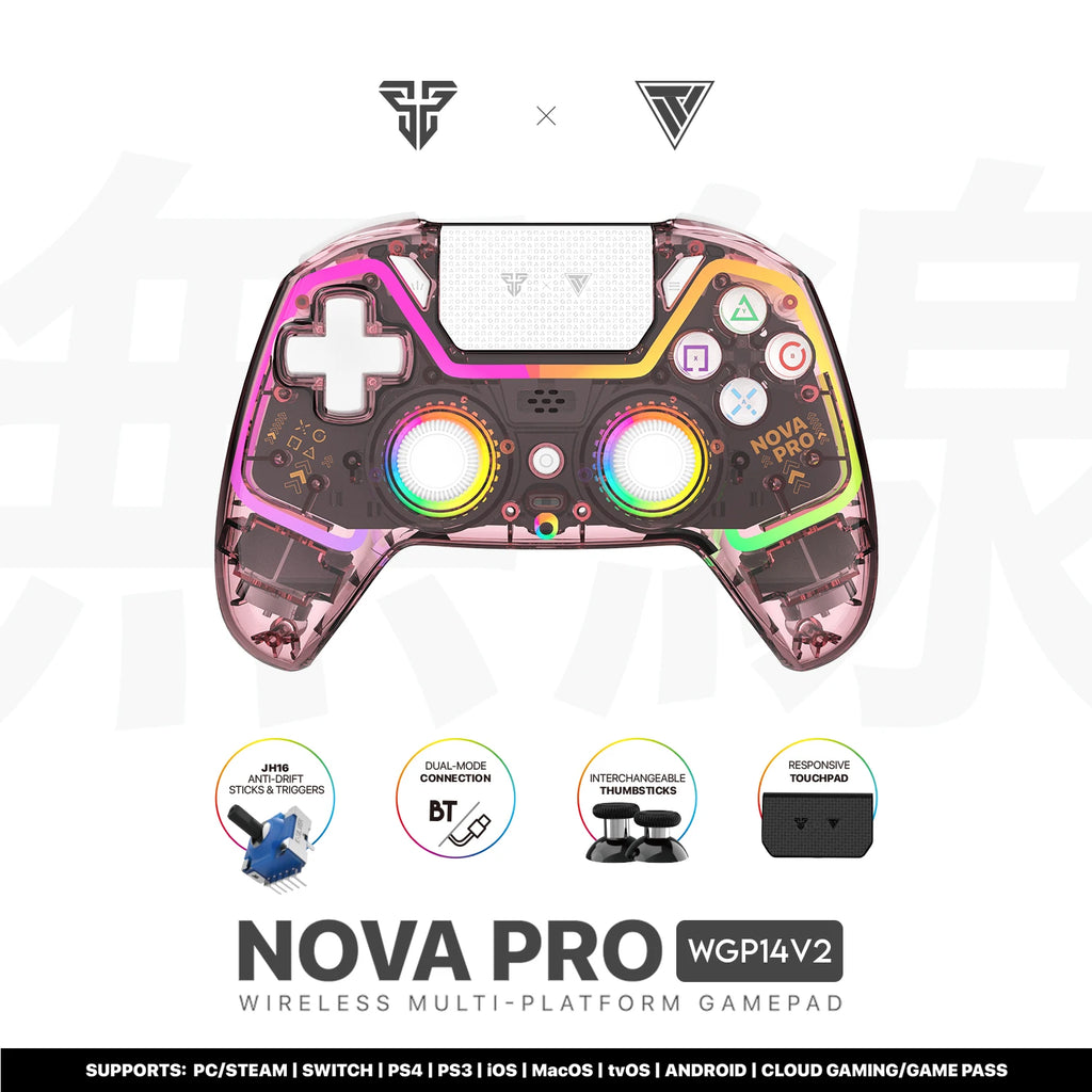 FANTECH NOVA PRO WGP14V2 Gaming Controller Anti-Drift Hall Effect Sticks and Force-switchable Tirgger Wireless Gamepad for PS4