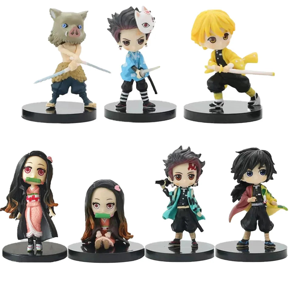 Q Posket Figure Wholesale Demon Slayer Mini Figurine 6pcs/12pcs/Sets Kimetsu No Yaiba Small PVC Dolls Desktop Decoration