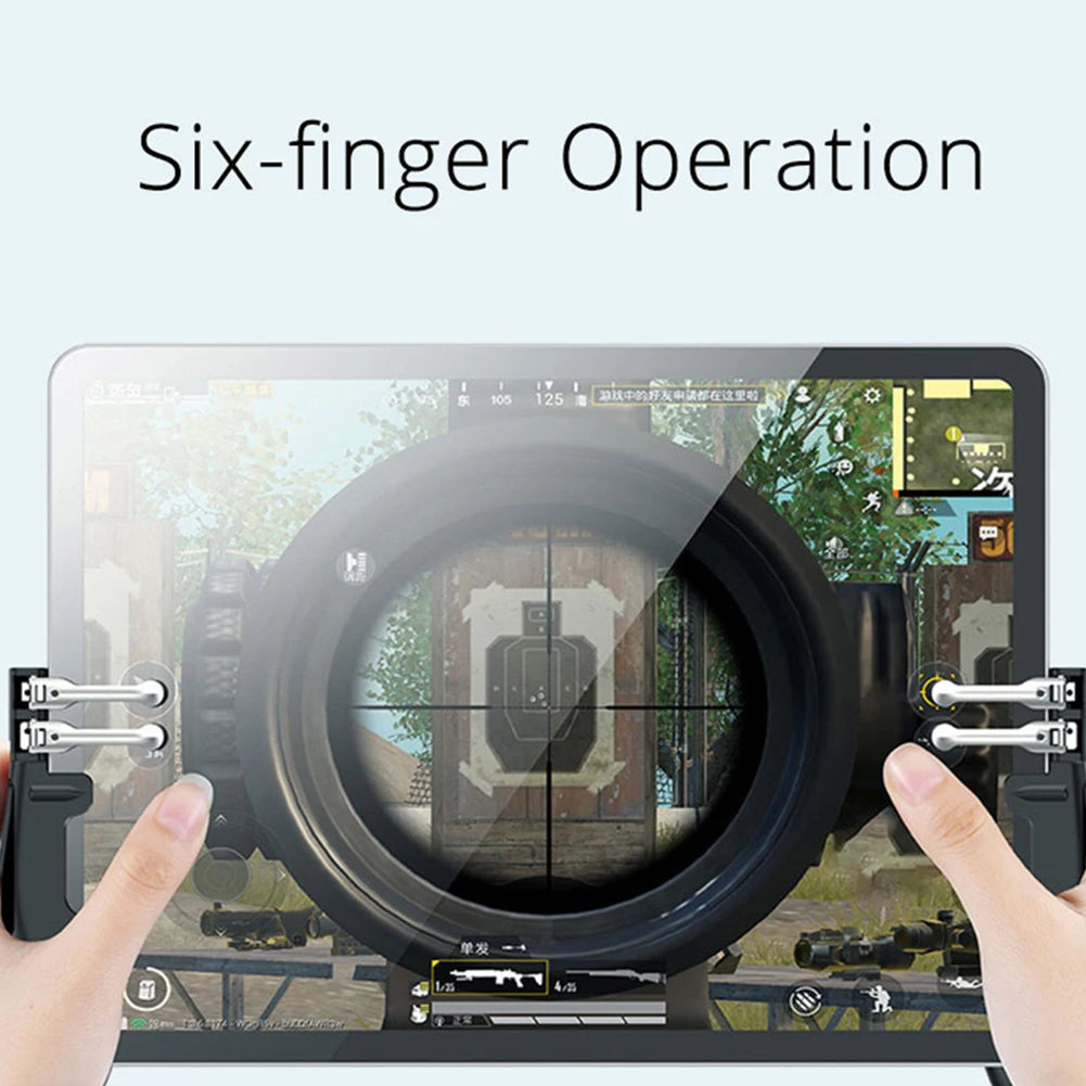 Six Finger Mobile Game Controller Joystick Trigger Handle L1R1 Shooter Fire Aim Button Gamepad Controller for iPad Tablet PUBG