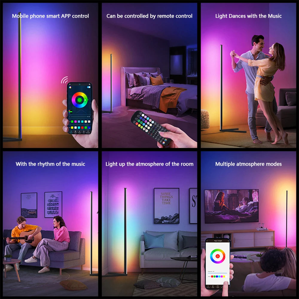 Smart Tuya Corner Floor Lamp RGBIC+W Living Room Dimmable Stand Lights Mood Lighting Alexa Bedroom Gaming Living Room Decor