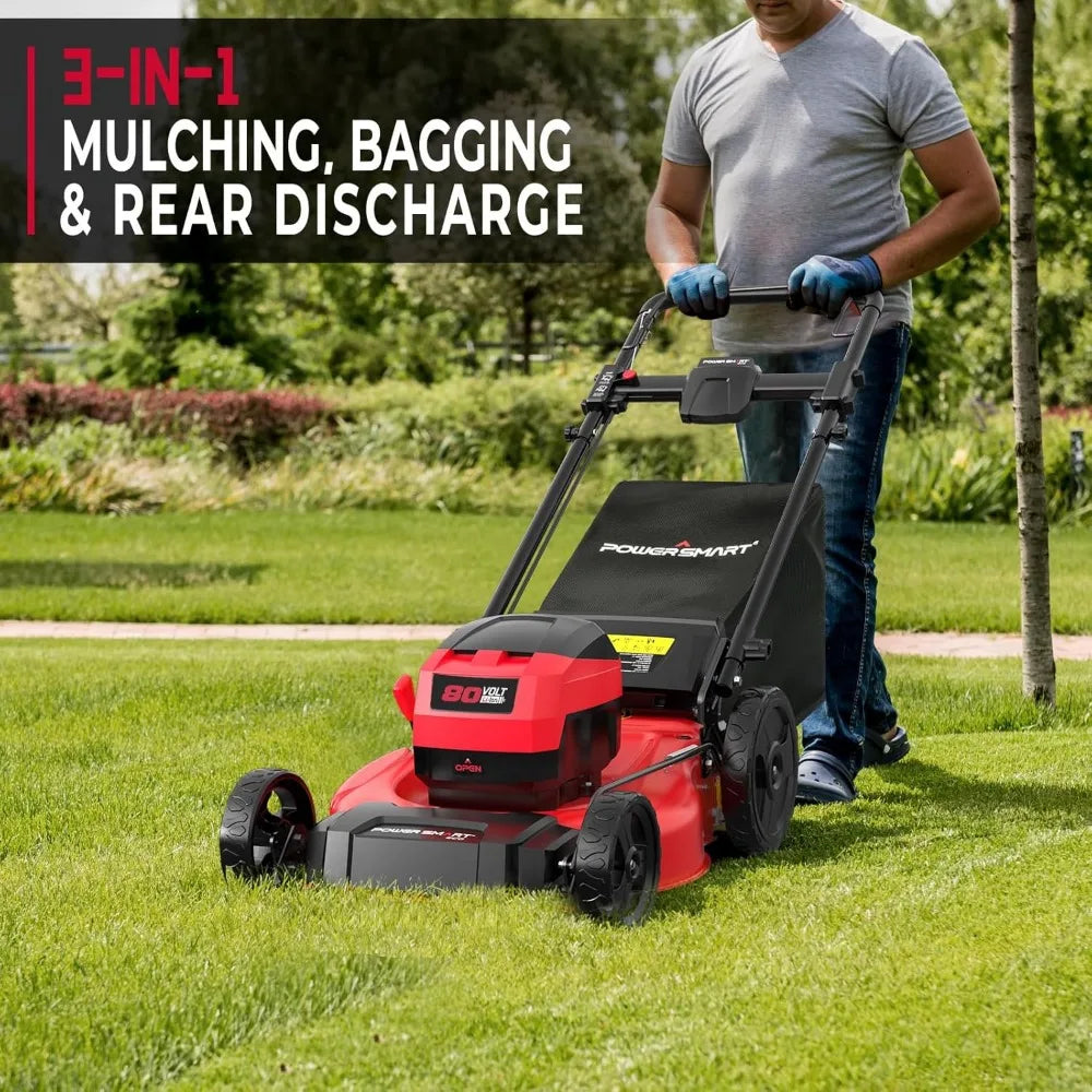 80V 21in Push Cordless Lawn Mower, Brushless Battery Lawn Mower with 6.0Ah Battery and Charger（PS76821）