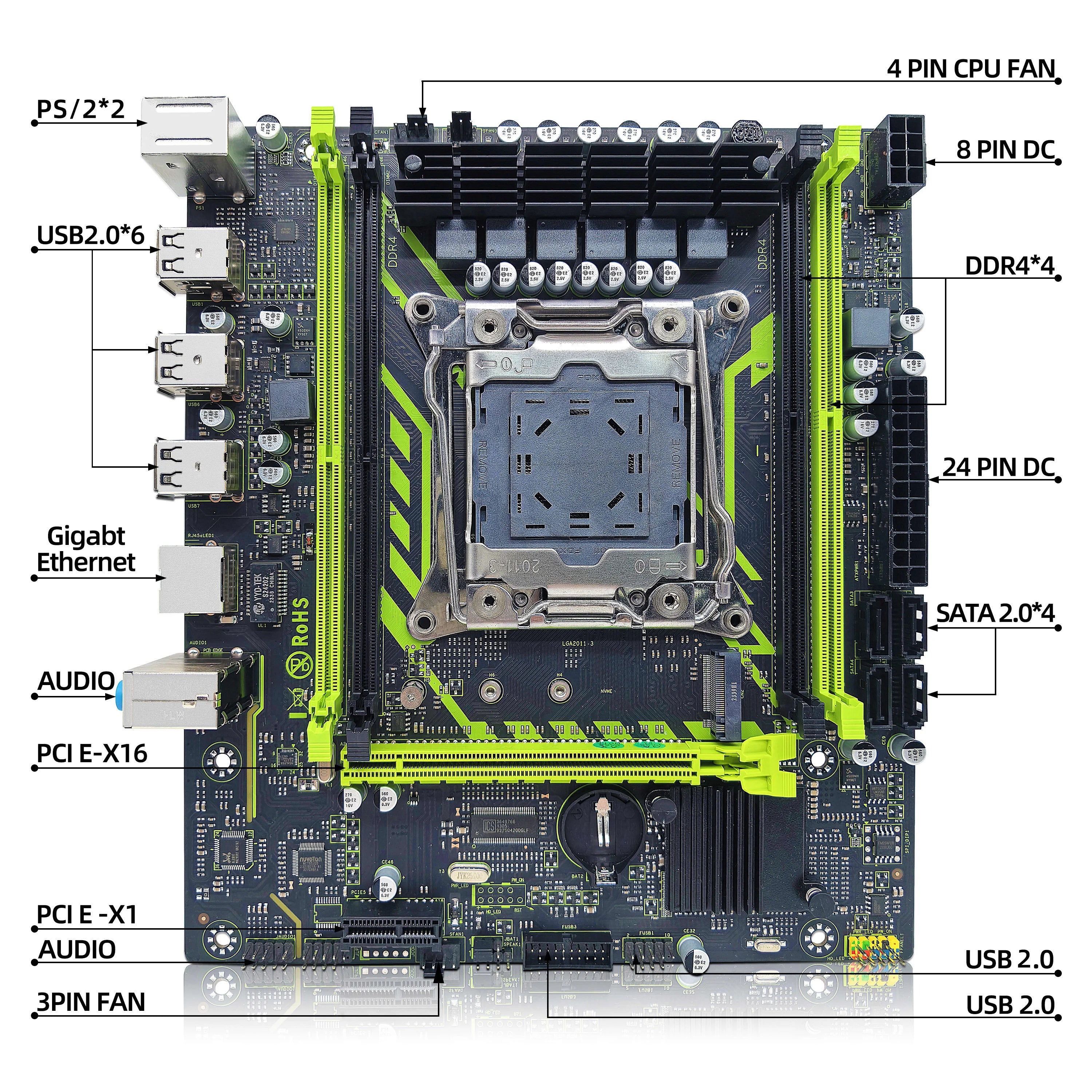 ZSUS X99 Gaming Motherboard Dual Channel DDR4 Memory PCIEx16 LGA2011-3 Support M.2 NVME for Desktop Computer Components