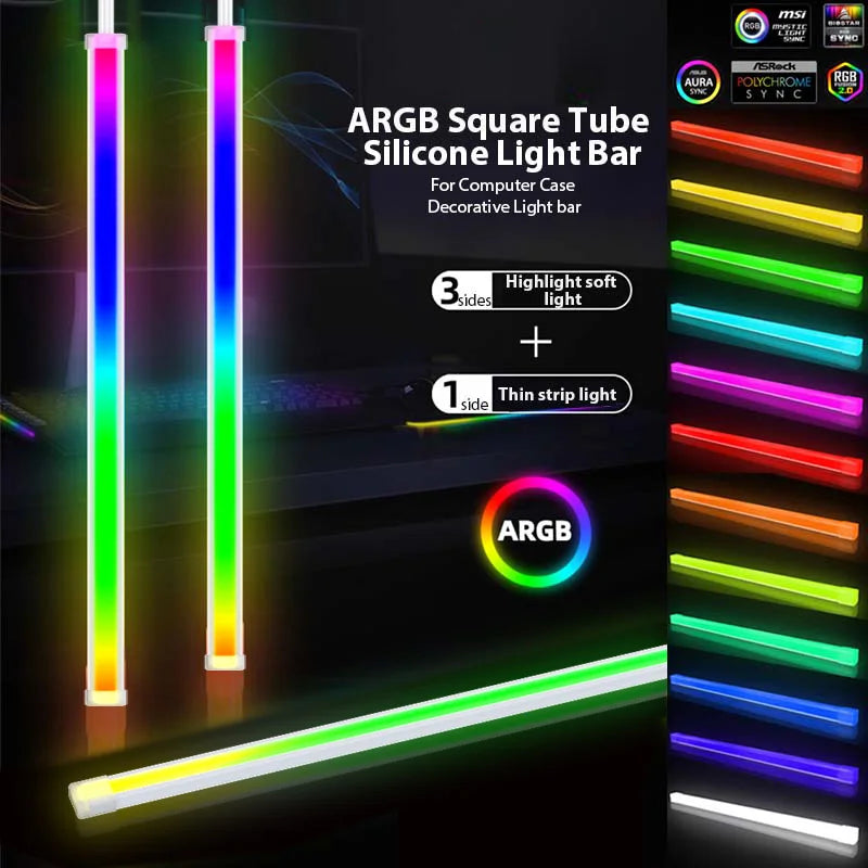 COOLCIRC 40cm LED Strip Magnetic Computer Light Bar 5V/3PIN ARGB Motherboard Light-Strip Colorful Atmosphere DIY Lamp Bar for PC