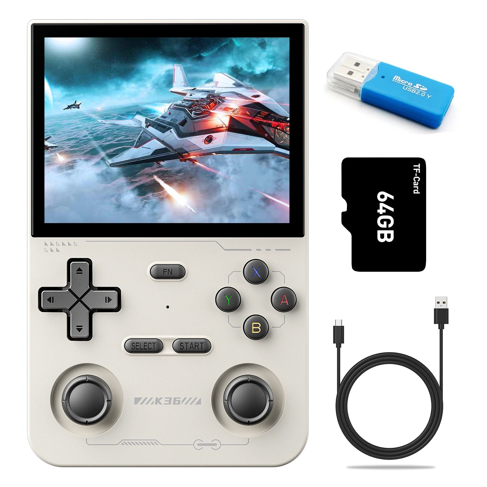 GAMINJA K36 Handheld Game Console 3.5Inch IPS 640x480 Screen Built in 64GB Card Support Two Game Consolesto Play Together Online