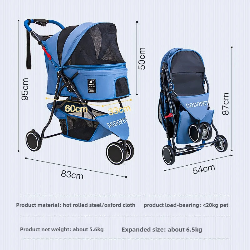 20kg Heavy-Duty Pet Stroller for Dogs/Cats - Foldable Lightweight Carrier with Breathable Mesh & All-Terrain Wheels