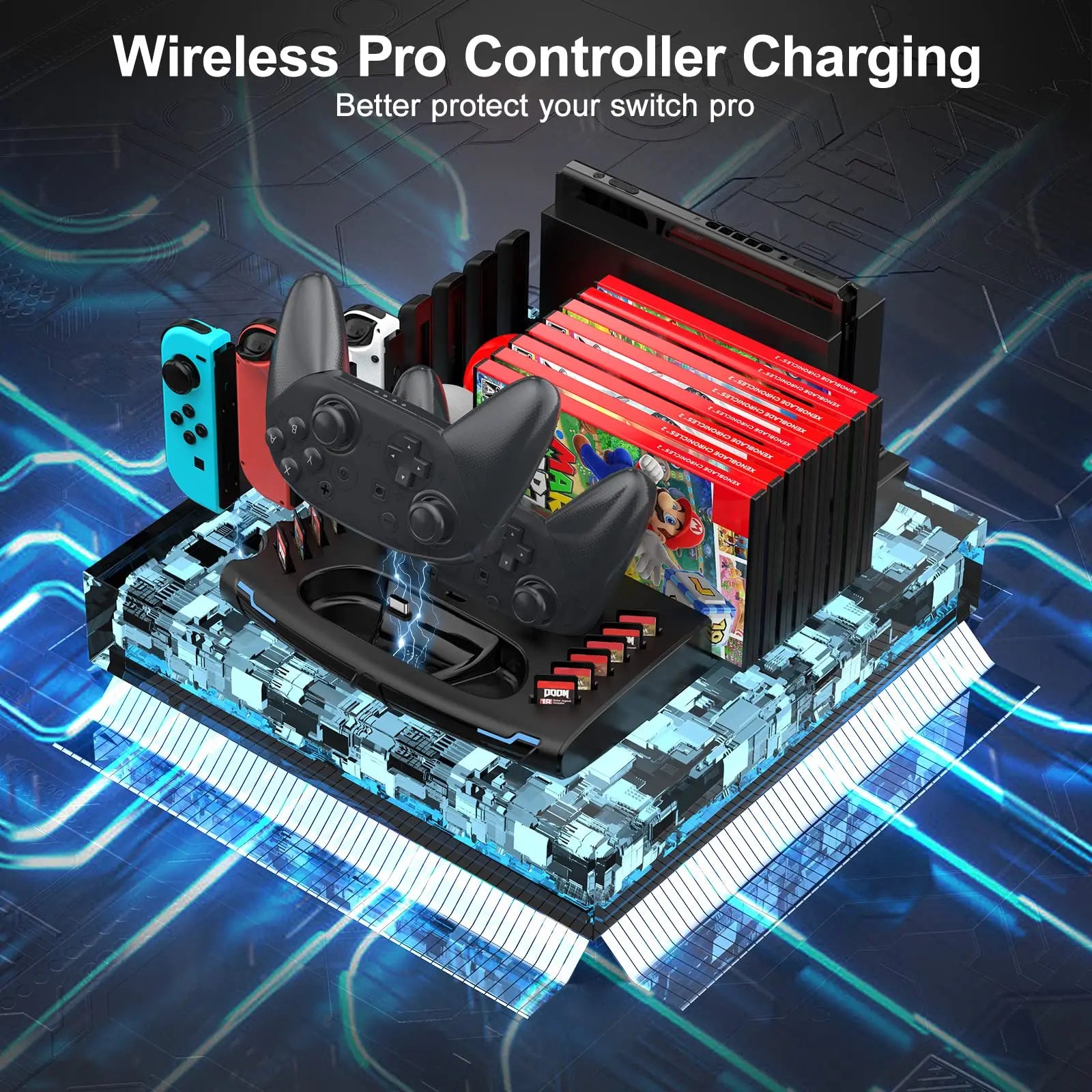 innoAura Switch Controller & J-Cons Charger, Organizer Station, Switch Storage for Games, TV Dock, Compatible with NS & OLED