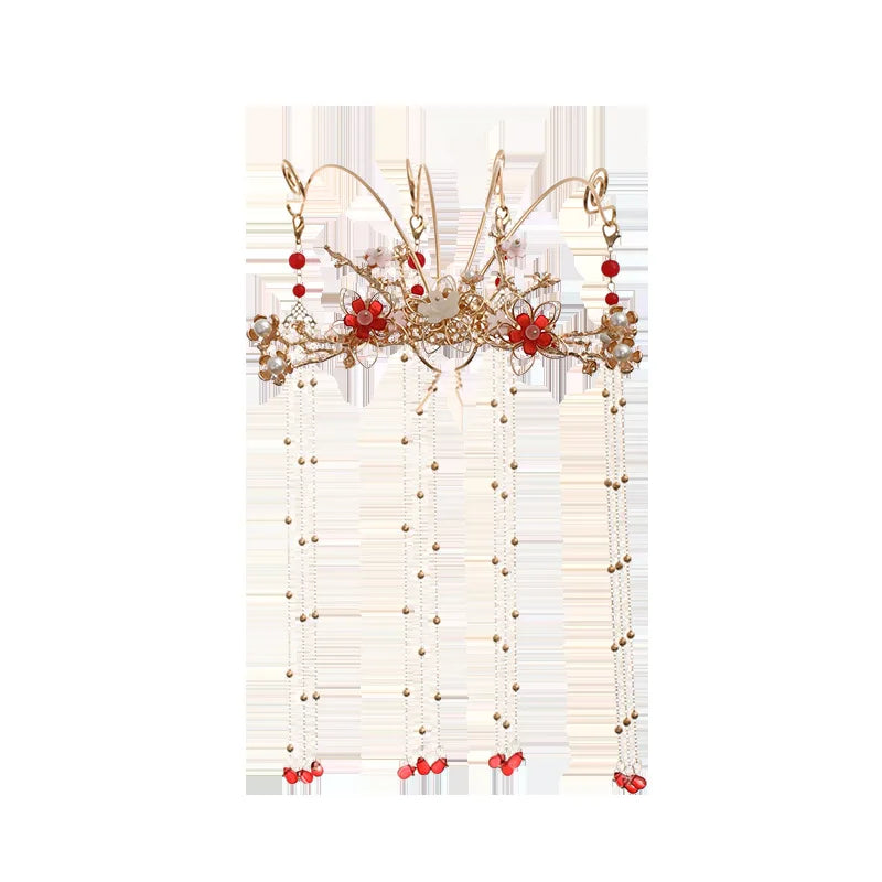 Chinese dress crown headdress auspicious wishful style flower phoenix design tassel TEN