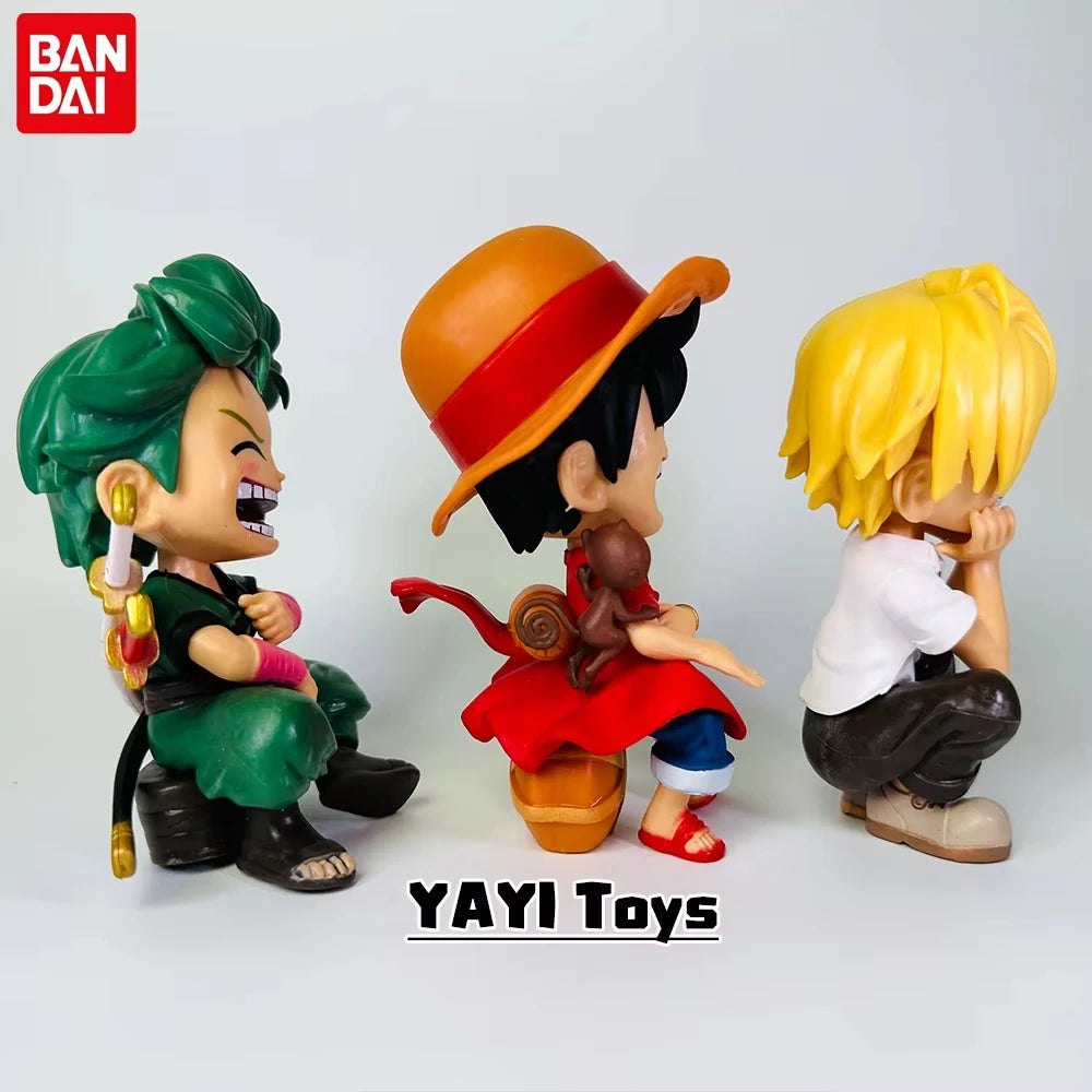 One Piece Anime Figure Sitting Laughing Luffy Action Figures Kawaii Sanji Zoro Figurine Collection Toys Doll Gift Model