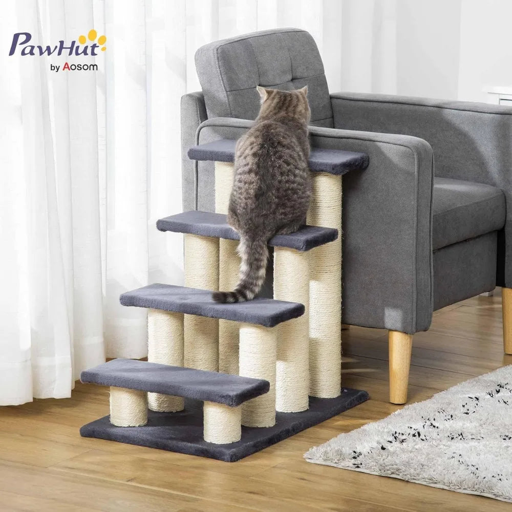 Cat Tree with 4 Steps for High Beds Couch, Cute Stair Shaped Cat Tree for Indoor Cats or Dogs w/Sisal Scratching Post, Climbing