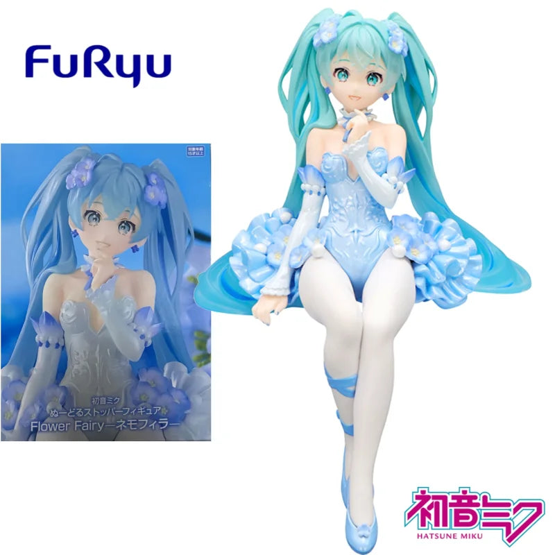 В наличност Оригинална FURYU Hatsune Miku Flower Fairy Nemophila Pale Blue Ver. Noodle Stopper Фигурки Аниме Фигурка Модел Колекция