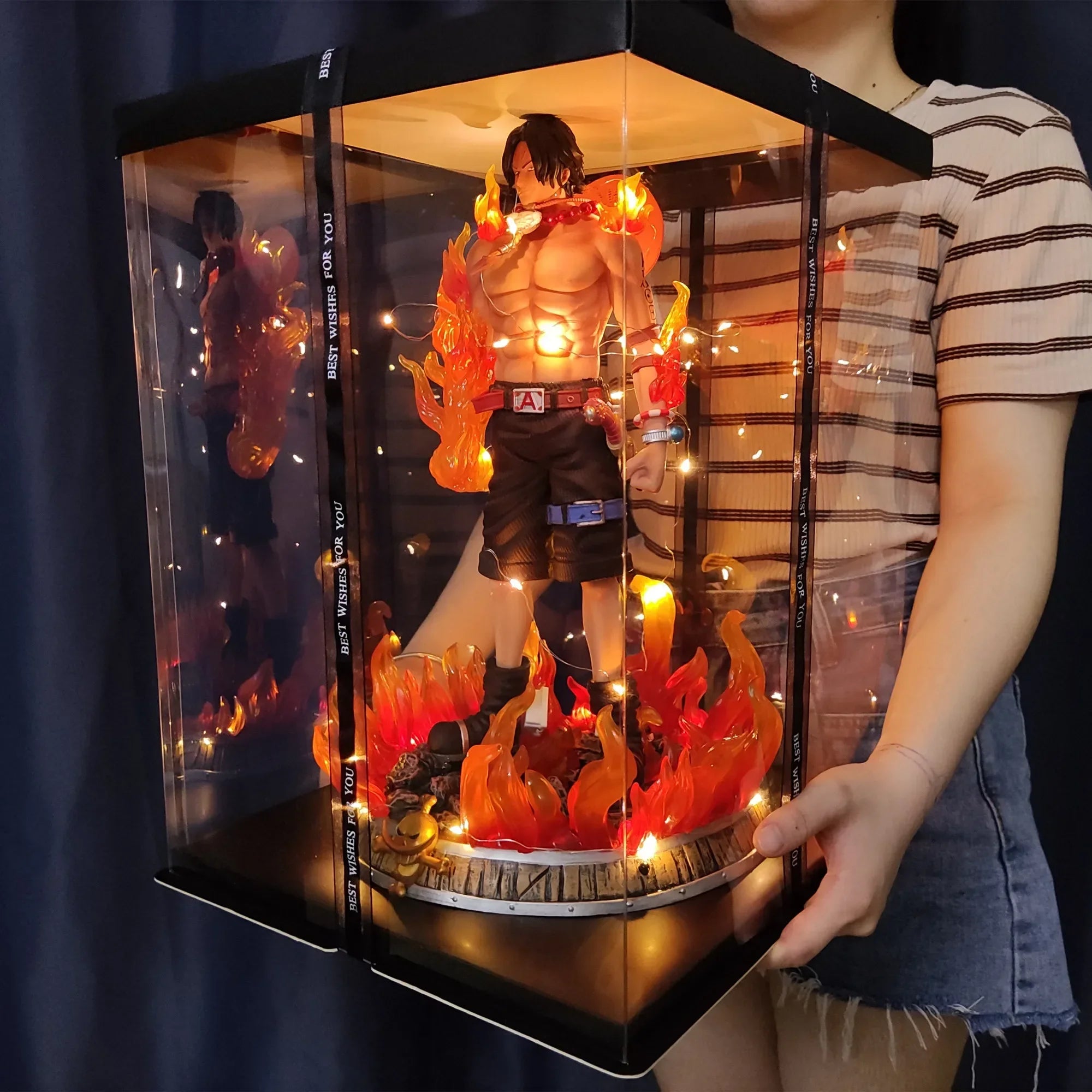 Large LED light One Piece ACE Luffy Zoro Sanji action figure PVC Collection model home decoration decor birthday christmas gift