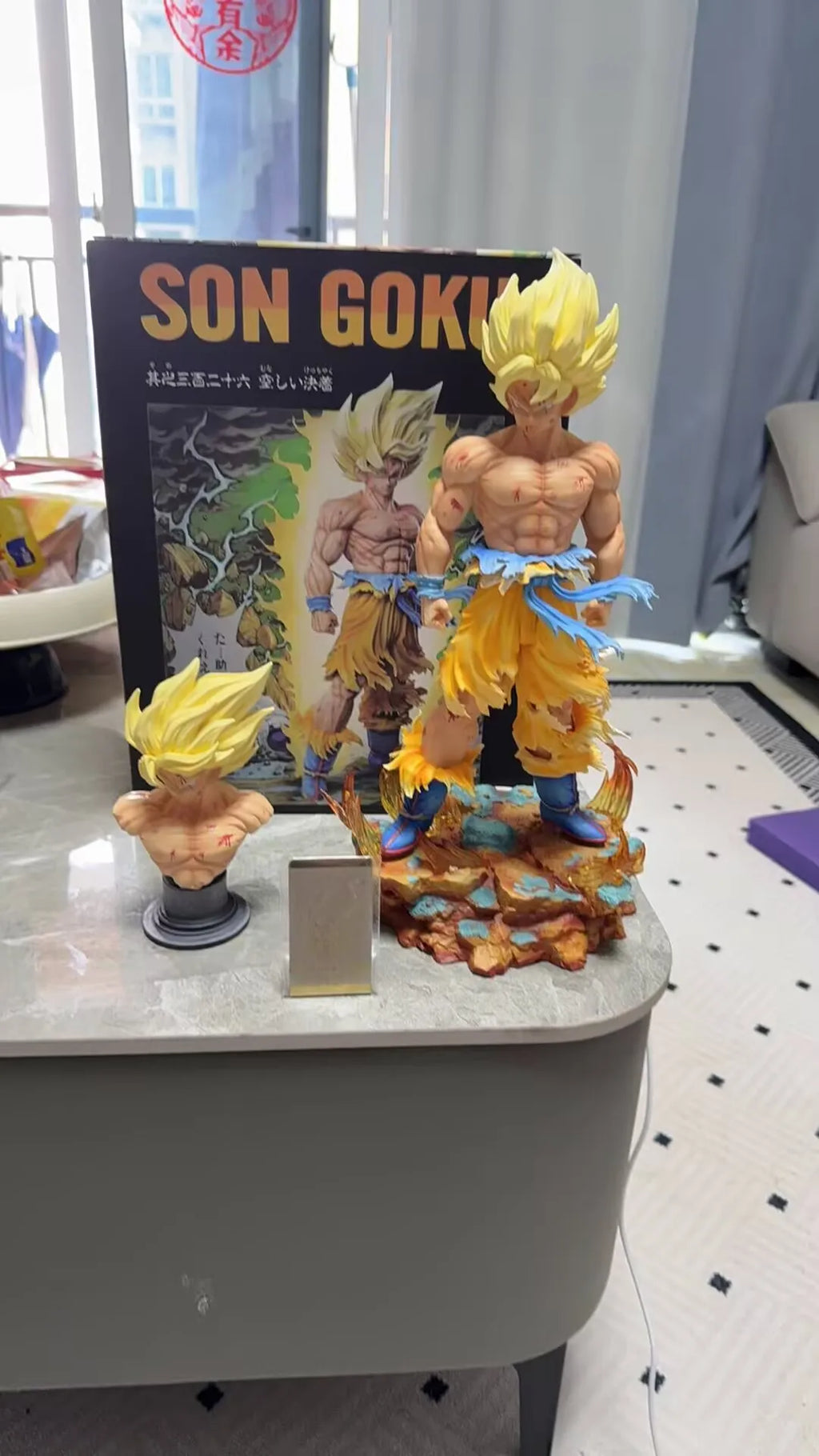 Jt Statue Dragon Ball Z Son Goku Figure Replaceable Heads Led Base Super Saiyan Goku Action Figures Collection Model Toys Gifts