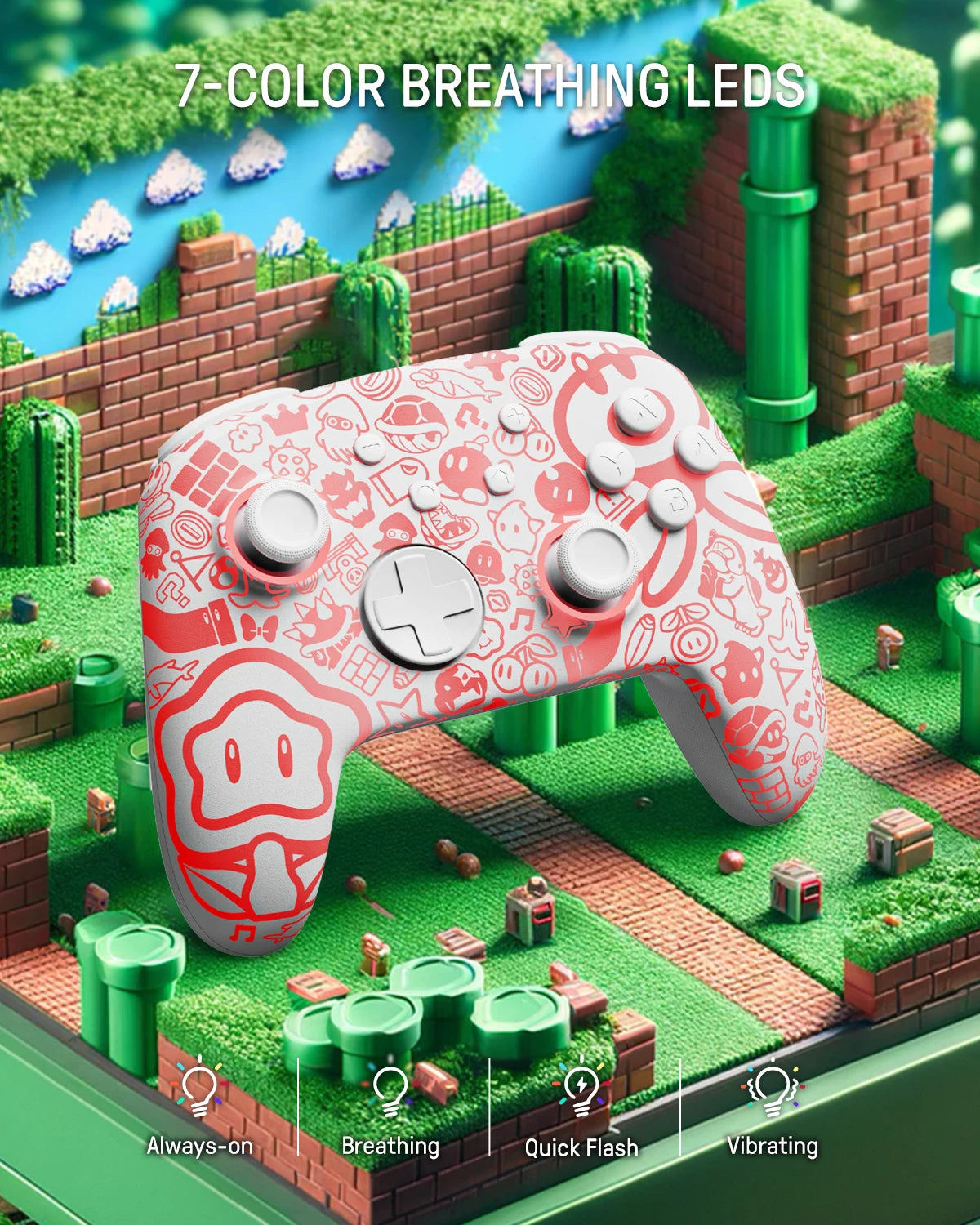 FUNLAB Wireless Bluetooth Luminous Pattern Pro Controller For Nintendo Switch/OLED Gamepad Remote with 7 LED Colors/Paddle/Turbo