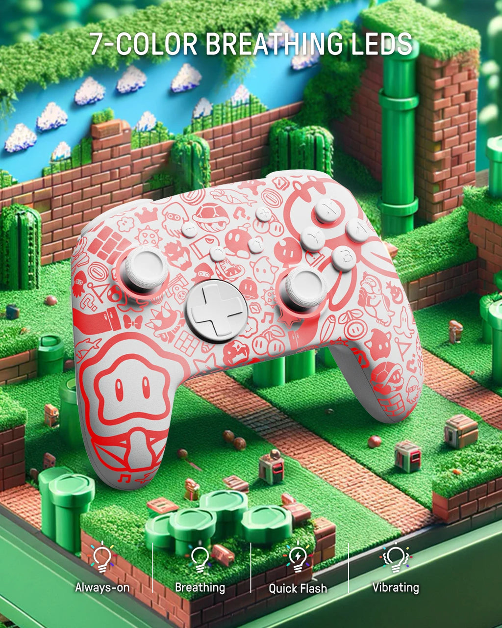 FUNLAB Wireless Bluetooth Luminous Pattern Pro Controller For Nintendo Switch/OLED Gamepad Remote with 7 LED Colors/Paddle/Turbo