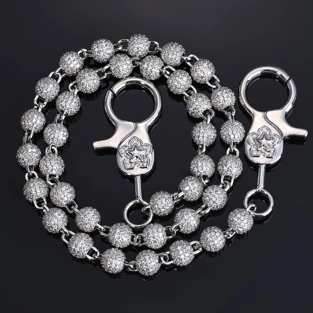 HHIOK Round Bead Customized Buckle Iced 5A Cubic Zirconia Hip Hop Rock Pants Chain Fashion Keychain Men's and Women's Jewelry