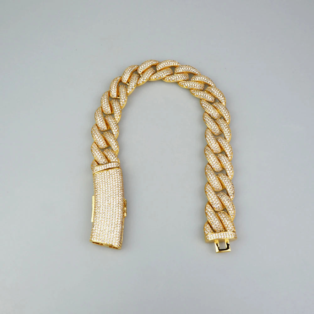 20mm Long Clasp Iced Out Cuban Chain Necklaces for Men Women Bling Zircon Hip Hop Goth Jewelry Drop Shipping