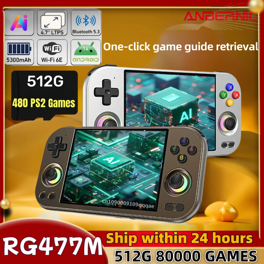 RG477M Retro Handheld Game Console, Aluminum Alloy CNC Dimensity 8300 Android14 System 4.7-inch Touch Handheld Game·Hot Sale