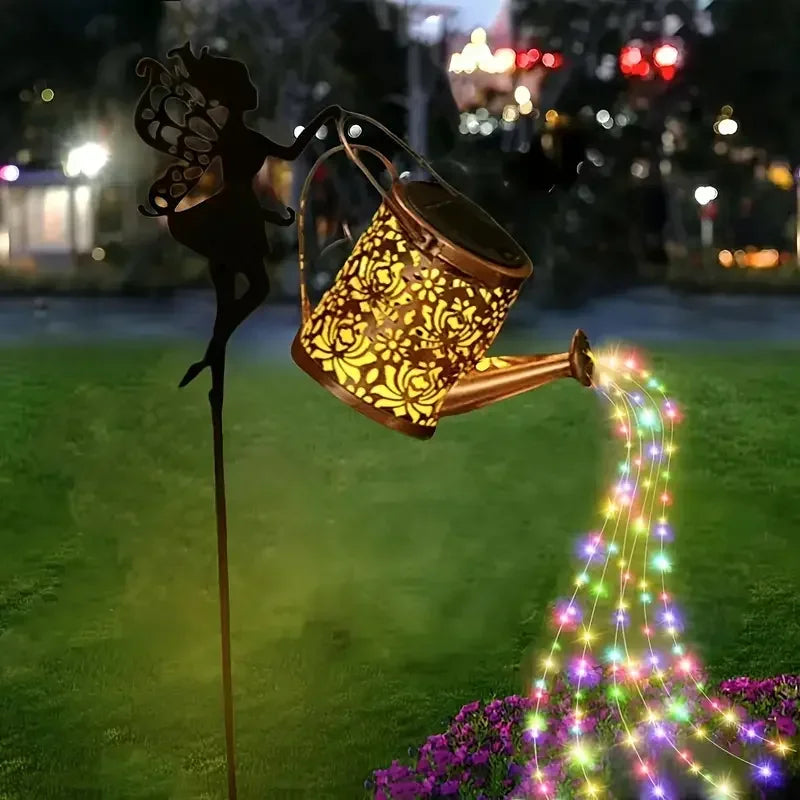 Solar Fairy Watering Can Lights Vintage Metal Garden Decor Outdoor Solar Hanging Kettle Light Waterproof  Villa Yard Decoration