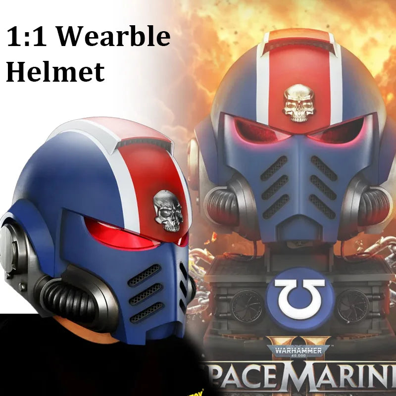 JOYTOY Warhammer 1:1 Wearable Ultramarines Lieutenant Titus MKX Helmet Action Figure Adjustable Inner Padding LED Light Model To