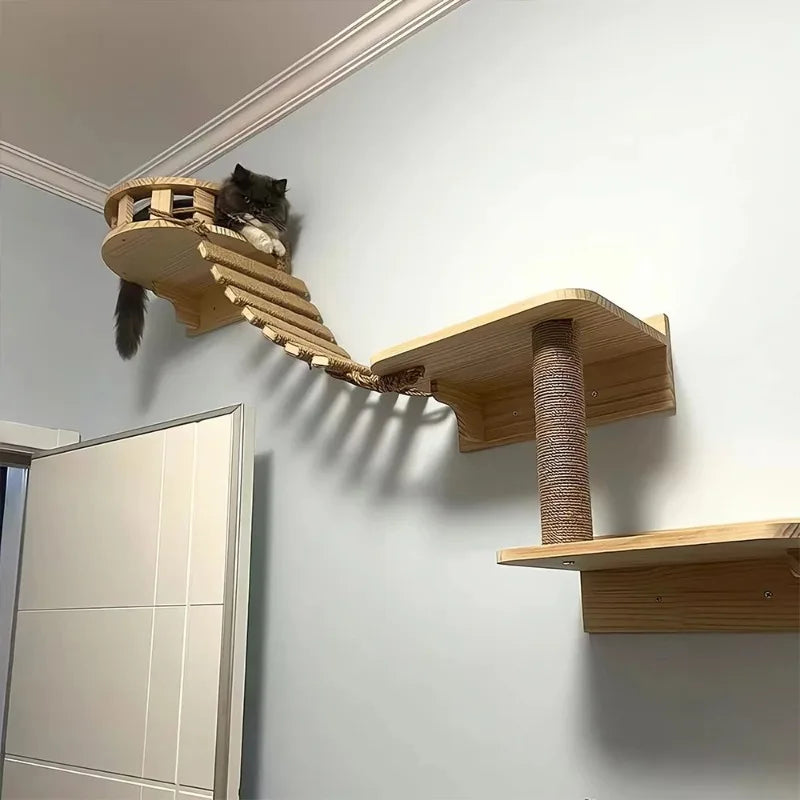 Cat Climbing Ladder Bridge for Cats Cage Sisal Wooden Rope Ladder Pet Furniture Kitten Climber Scratching Post Kitten Toys Tree