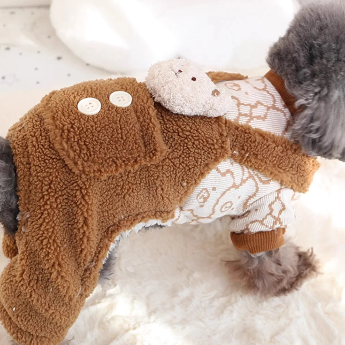 Autumn Winter Velvet Overalls Warm Teddy Bear Jumpsuit Cat Clothing Four Legged Pants Universal Thick Pet Clothing Puppy Clothes
