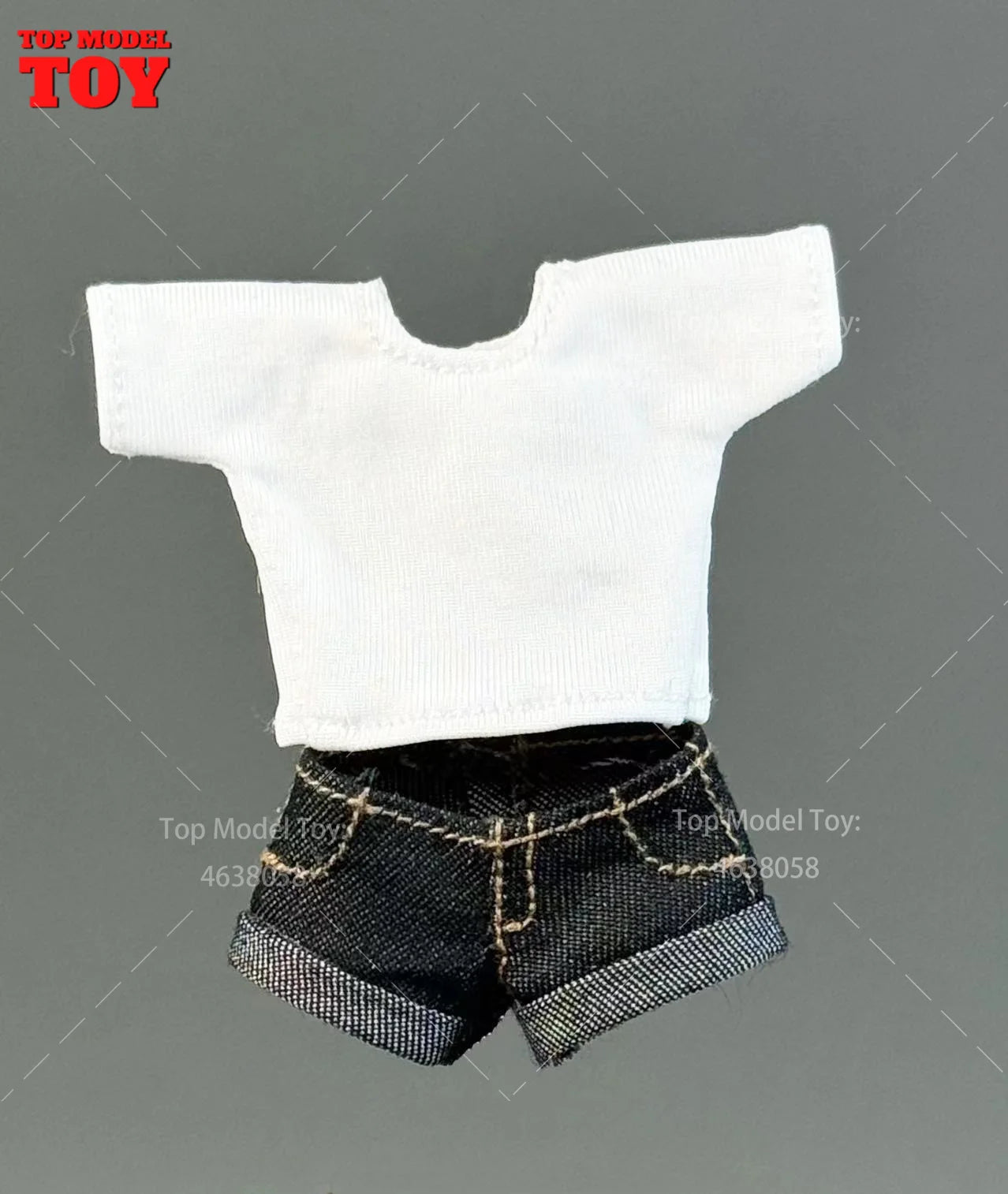 1/12 Scale White T-shirt Black/Blue Trend Denim Shorts Clothes Model Fit 6'' OB BJD Female Soldier Action Figure Body Dolls