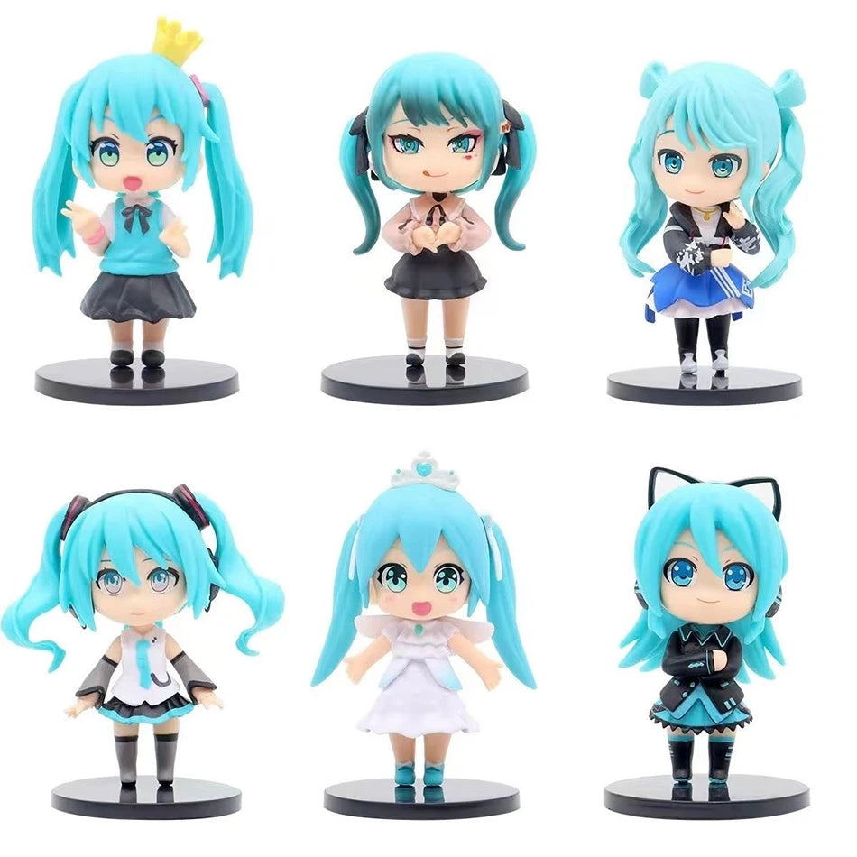 6Pcs/set New Anime Hatsune Miku Figure Mini Q Version Series Cinnamoroll Piapro Figure Ornaments Home Desk Decoration Model Toys