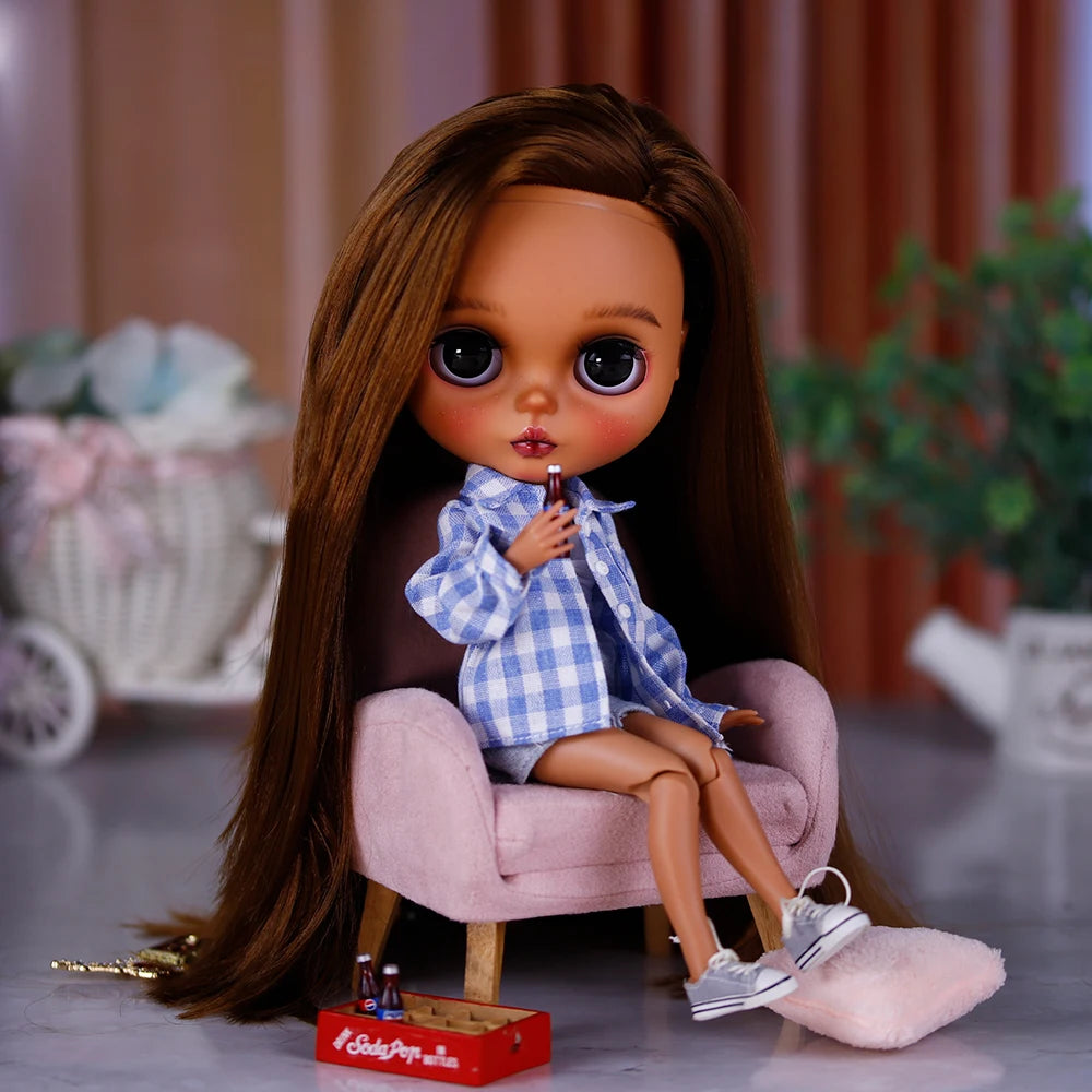 ICY DBS Blythe Doll 1/6 jiont Body 30cm Hand-Painted Set Black Skin Lilac Makeup BJD Toy Fashion Gift
