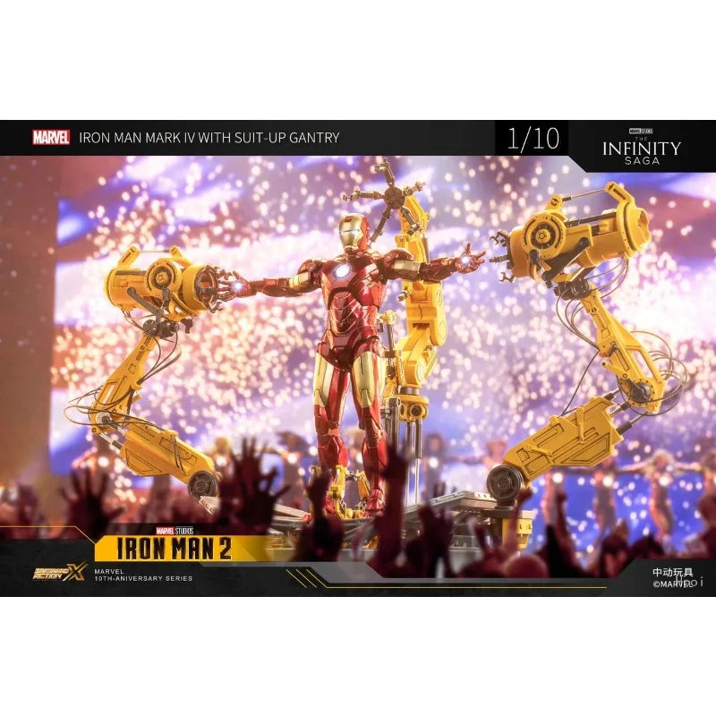 Original ZD TOYS MARVEL Iron Man 2 Iron Man MK4&SUIT-UP GANTRY Anime Figure Toys Model Collection