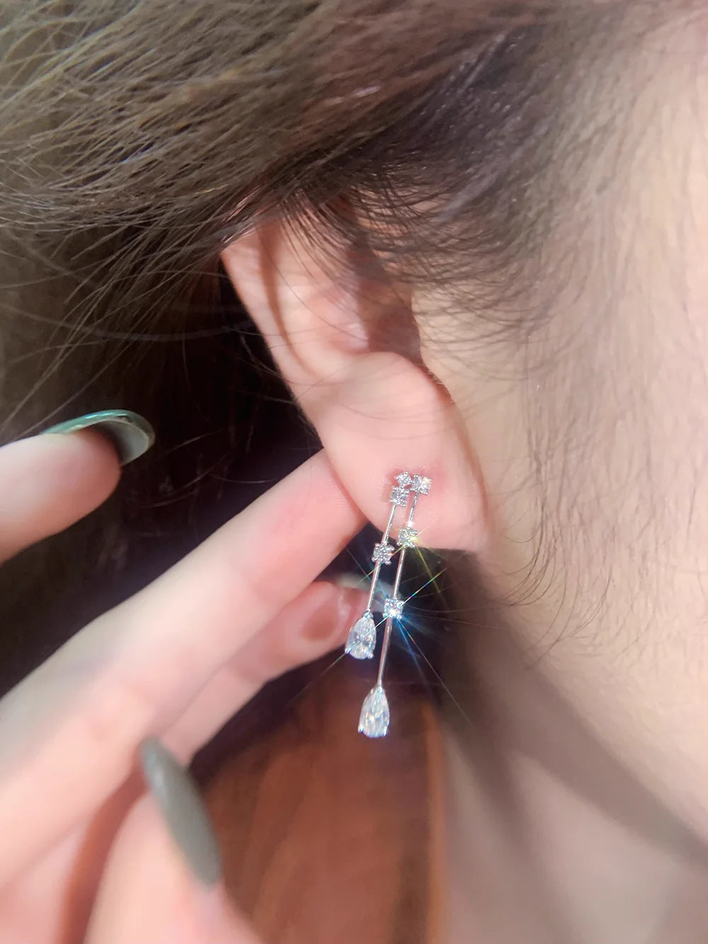 Custom Real Platinum PT950 Stud Earrings Women Engagement Anniversary Wedding Water Drop Moissanite Diamond Drop Earrings