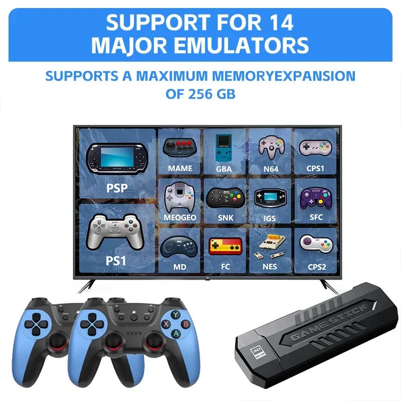 X2-Spielekonsole, 4K HD-Videospiel-Stick, 50.000 Retro-Spiele mit einem Paar Gamecontroller für PS1/N64/SNK/GBA, Weihnachtsgeschenk für Kinder