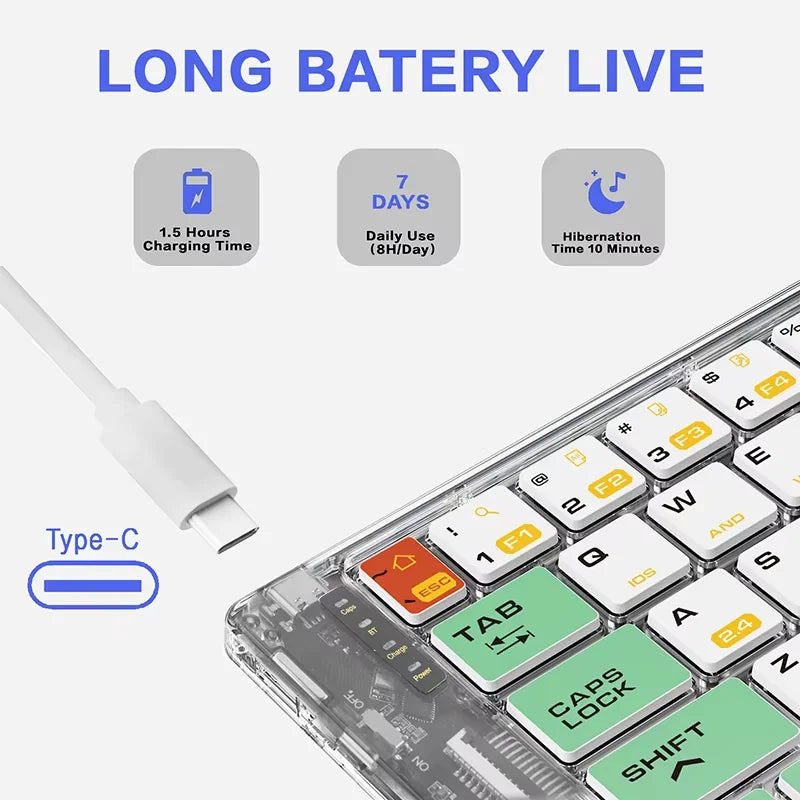 Foldable Keyboard and Mouse,Bluetooth5.1 Dual Modes Wirless Transparent Keyboard Rechargeable Full-Size Portable Travel Keyboard